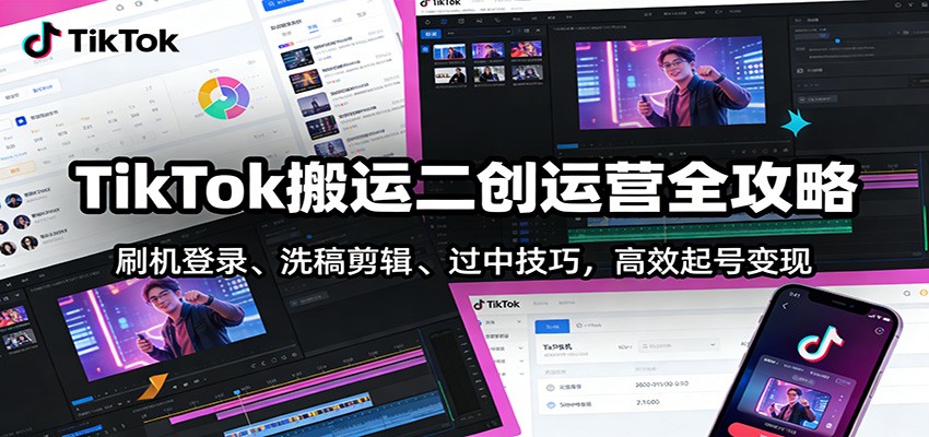 TikTok搬运二创运营全攻略:刷机登录、洗稿剪辑 、过中技巧,高效起号变现-冒泡网