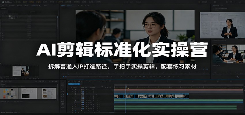 AI剪辑标准化实操营：拆解普通人IP打造路径，手把手实操剪辑，配套练习素材-冒泡网