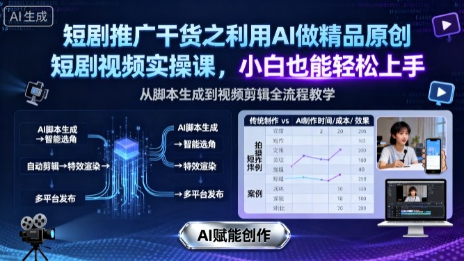 短剧推广干货之利用AI做精品原创短剧视频实操课，小白也能轻松上手-冒泡网