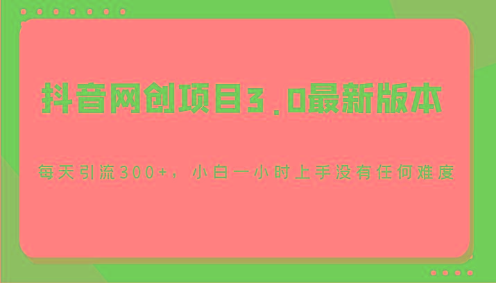 抖音网创项目3.0最新版本，每天引流300+，小白一小时上手没有任何难度-冒泡网