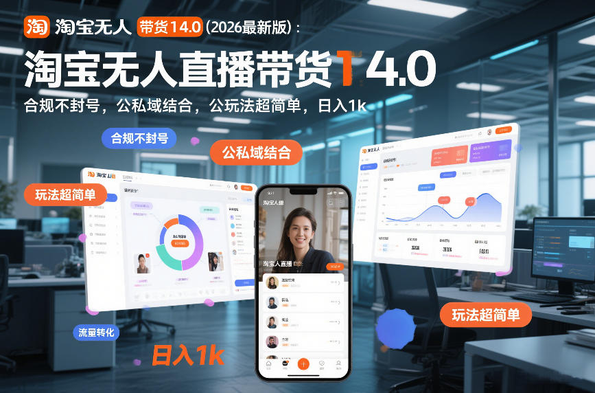 淘宝无人直播带货14.0(2026最新版)：合规不封号，公私域结合，玩法超简单，日入1k+【揭秘】-冒泡网