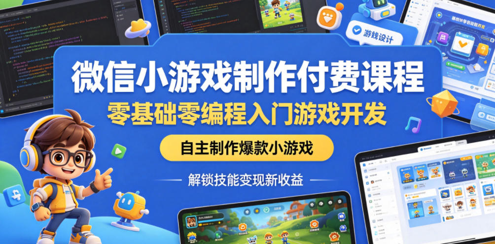 微信小游戏制作付费课程，零基础零编程入门游戏开发，自主制作爆款小游戏，解锁技能变现新收益-冒泡网