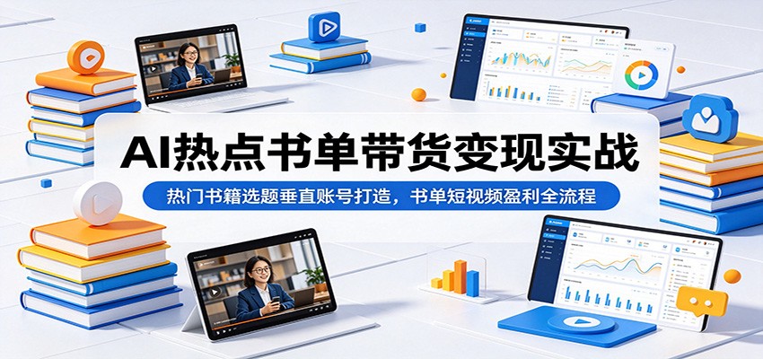 AI热点书单带货变现实战：热门书籍选题垂直账号打造，书单短视频盈利全流程-冒泡网