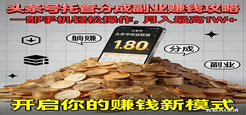 全程托管今日头条，一部手机就可以开干，最高躺赚1W+-冒泡网