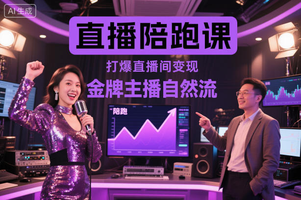 直播陪跑课，金牌主播自然流打爆直播间，复制高变现玩法-冒泡网