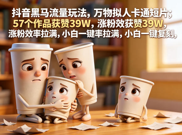 抖音黑马流量玩法，万物拟人卡通短片，57个作品获赞39W，涨粉效率拉满，小白一键复刻，保姆级拆解-冒泡网