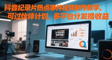 抖音纪录片热点事件视频制作教学，可过伙伴计划，多平台分发撸收益-冒泡网