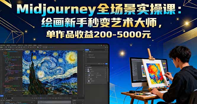 Midjourney全场景实操课:绘画新手秒变艺术大师,单作品收益200-5000元-冒泡网