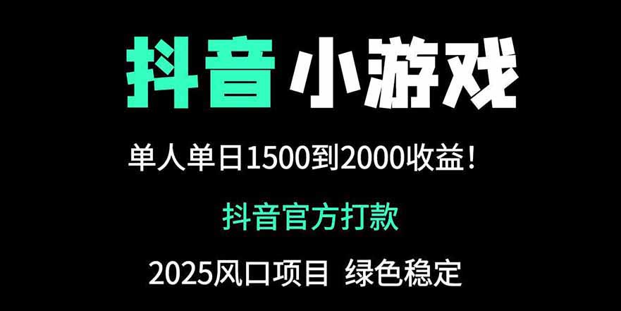 抖音官方小游戏2025全网最新玩法，暴利赚钱项目，单机日入2000+-冒泡网