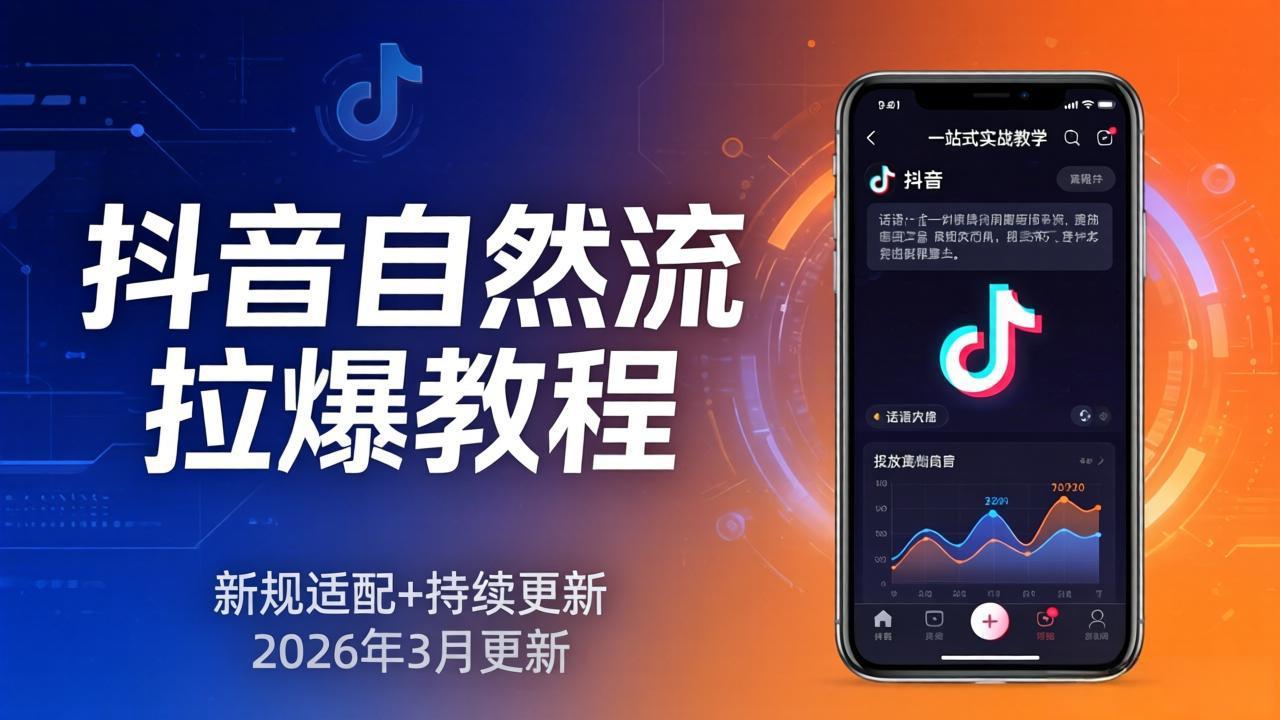 抖音自然流拉爆教程：新规适配+持续更新，话术+投放+起号一站式实战教学(更新26年3月-冒泡网