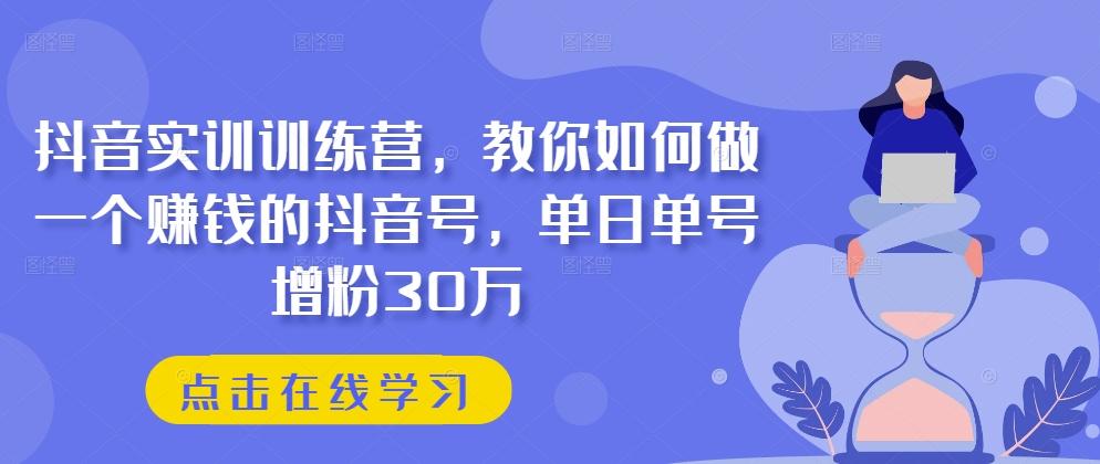 抖音实训训练营，教你如何做一个赚钱的抖音号，单日单号增粉30万-冒泡网