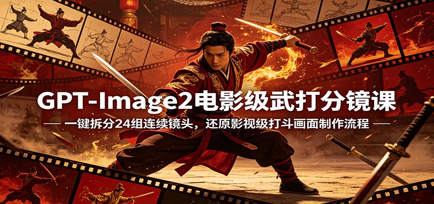 GPT-Image2电影级武打分镜课：一键拆分24组连续镜头，还原影视级打斗画面制作流程-冒泡网