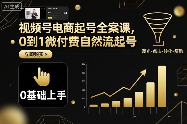 视频号电商起号全案课，0到1微付费自然流起号-冒泡网