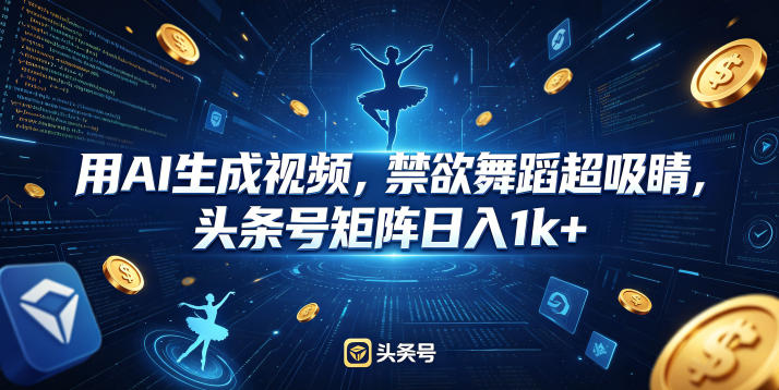 用AI生成视频,禁欲舞蹈超吸睛,头条号矩阵日入1k+-冒泡网