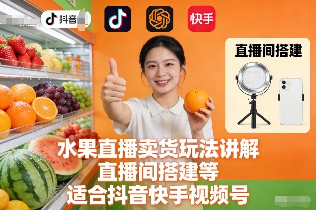 水果直播卖货玩法讲解、直播间搭建等，适合抖音快手视频号-冒泡网