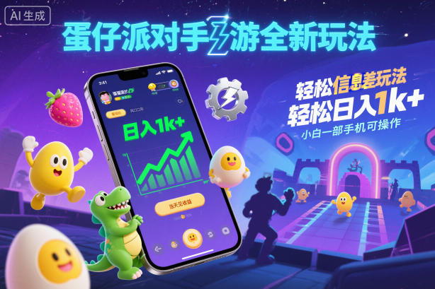蛋仔派对手游全新玩法，轻松日入1k+，风口信息差玩法，当天见收益，小白一部手机可操作-冒泡网