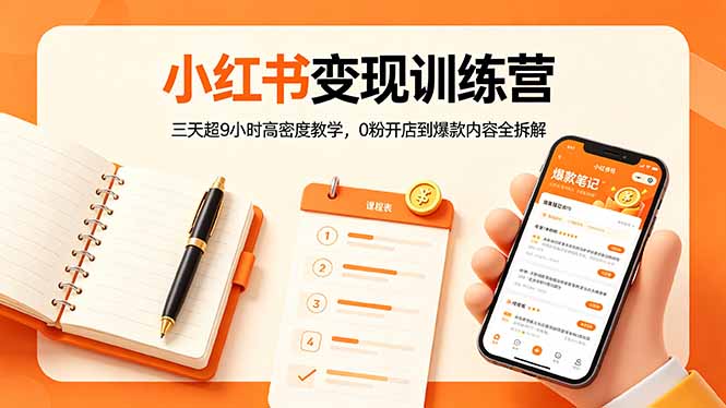 小红书变现训练营：三天超9小时高密度教学，0粉开店到爆款内容全拆解-冒泡网