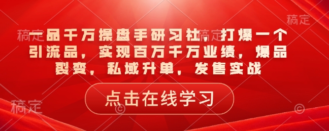 一品千万操盘手研习社，打爆一个引流品，实现百万千万业绩，爆品裂变，私域升单，发售实战-冒泡网