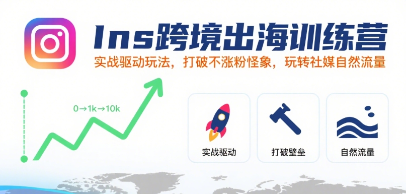 Ins跨境出海训练营，实战驱动玩法，打破不涨粉怪象，玩转社媒自然流量-冒泡网