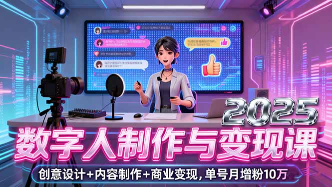 2025数字人制作与变现课，创意设计+内容制作+商业变现，单号月增粉10万+-冒泡网