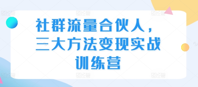 社群流量合伙人，三大方法变现实战训练营-冒泡网