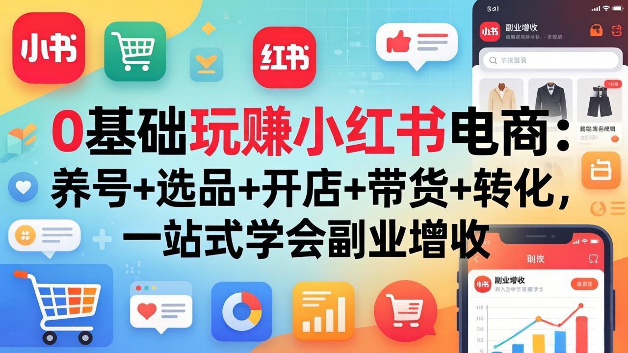 0基础玩赚小红书电商：养号+选品+开店+带货+转化，一站式学会副业增收-冒泡网