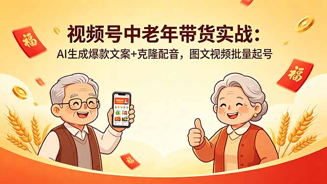 视频号中老年带货实战：AI生成爆款文案+克隆配音，图文视频批量起号-冒泡网