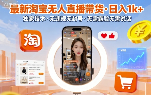 7899f1f5b60dd9929faee795d785addc.jpeg 最新淘宝无人直播带货,日入1k+,独家技术,无违规无封号,无需露脸无需说话【揭秘】