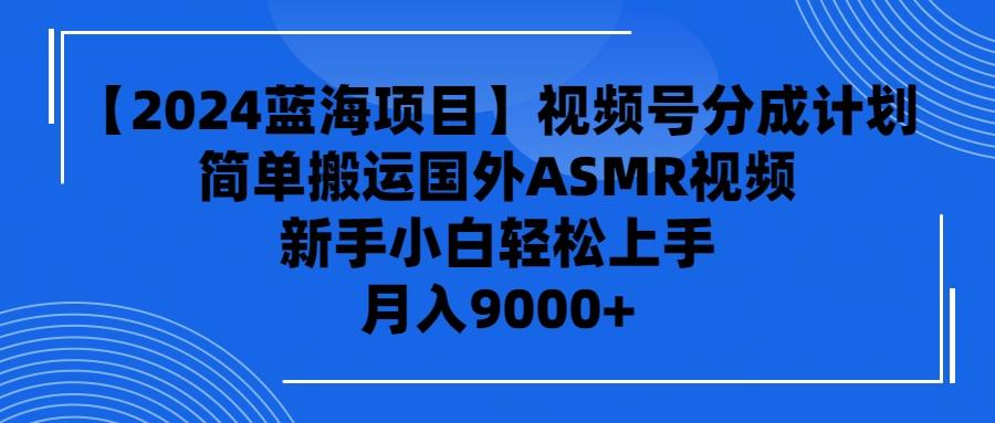 (9743期)【2024蓝海项目】视频号分成计划，无脑搬运国外ASMR视频，新手小白轻松…-冒泡网