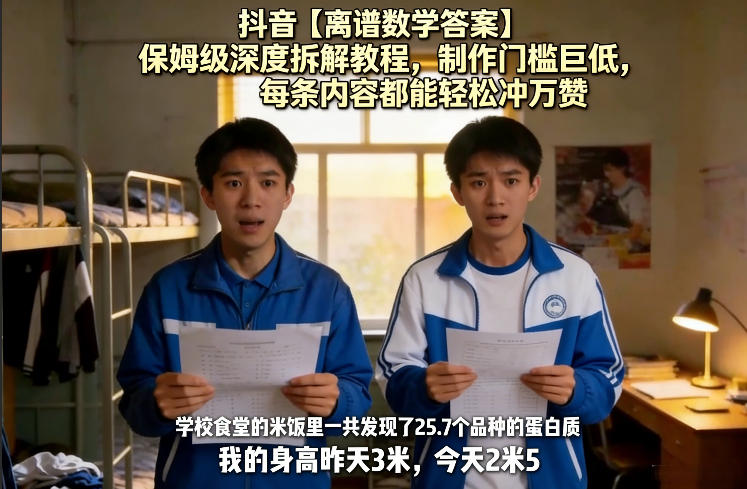 抖音【离谱数学答案】保姆级深度拆解教程,制作门槛巨低,每条内容都能轻松冲万赞,附详细步骤-冒泡网
