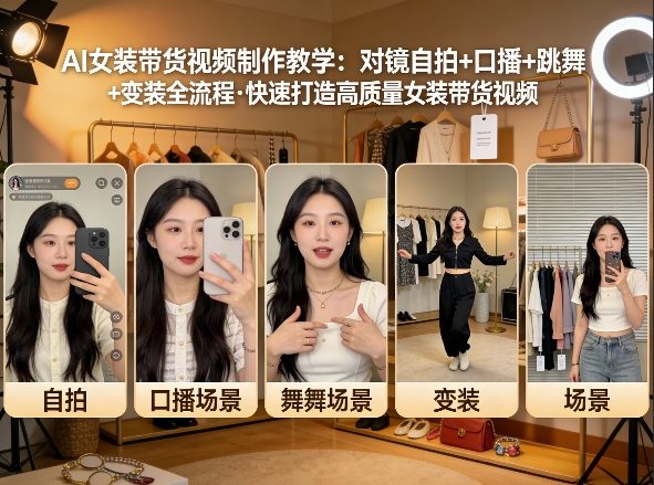 AI女装带货视频制作教学，对镜自拍、口播、跳舞、变装全流程，快速打造高质量女装带货视频-冒泡网