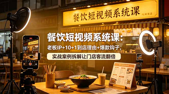 餐饮短视频系统课：老板IP+10+1到店理由+爆款钩子，实战案例拆解让门店客流翻倍-冒泡网