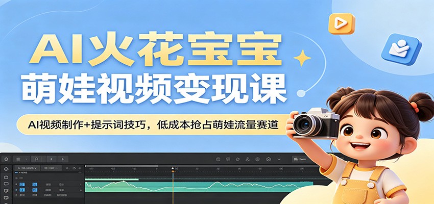AI火花宝宝萌娃视频变现课：AI视频制作+提示词技巧，低成本抢占萌娃流量赛道-冒泡网
