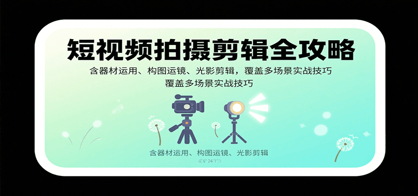 短视频拍摄剪辑全攻略：含器材运用、构图运镜、光影剪辑，覆盖多场景实战技巧-冒泡网