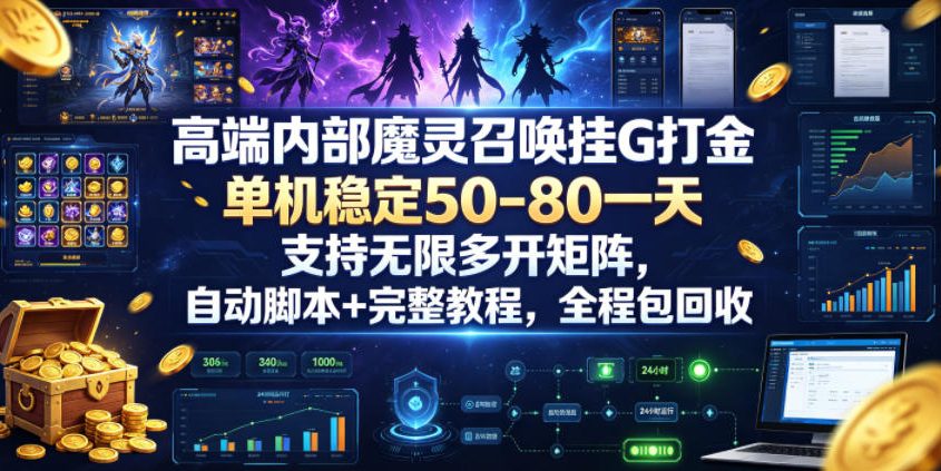高端内部魔灵召唤挂G打金，单机稳定50-80一天，支持无限多开矩阵，自动脚本+完整教程，全程包回收【揭秘】-冒泡网
