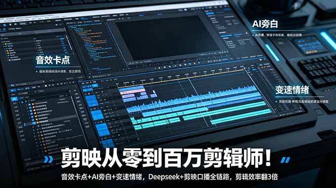 剪映从零到百万剪辑师！音效卡点+AI旁白+变速情绪，Deepseek+剪映口播全链路，剪辑效率翻3倍-冒泡网
