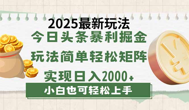 今日头条2025最新玩法，思路简单，复制粘贴，轻松实现矩阵日入2000+-冒泡网