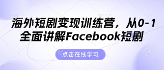 海外短剧变现训练营，从0-1全面讲解Facebook短剧-冒泡网