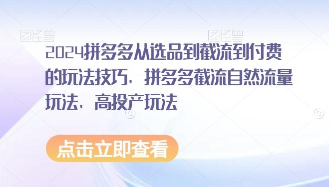 2024拼多多从选品到截流到付费的玩法技巧，拼多多截流自然流量玩法，高投产玩法-冒泡网