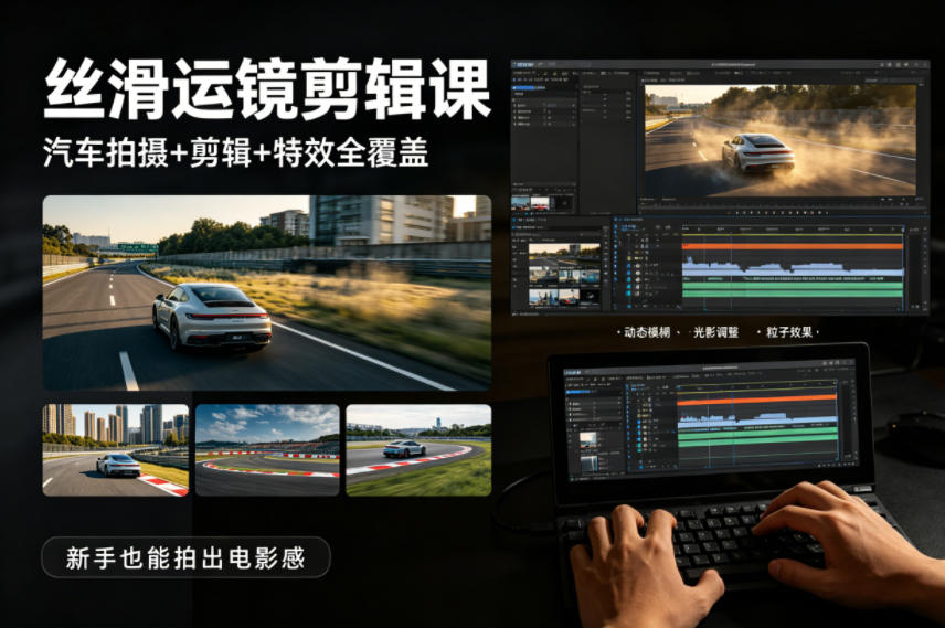 大叔丝滑运镜剪辑课，汽车拍摄+剪辑+特效全覆盖，新手也能拍出电影感-冒泡网