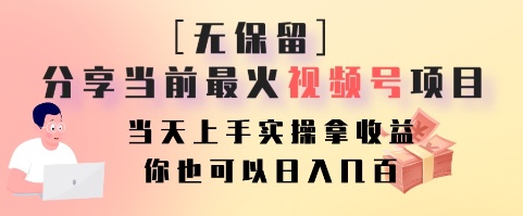 无保留分享当前最火视频号项目，当天上手实操拿收益，你也可以日入几百-冒泡网