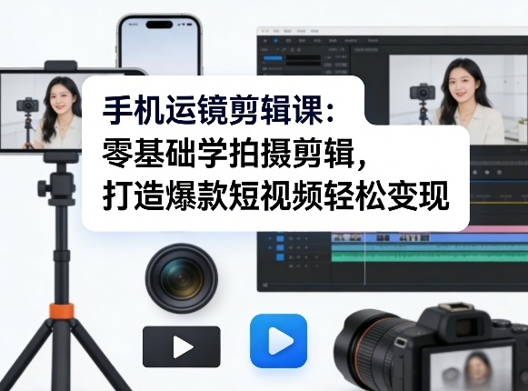 手机运镜剪辑课：零基础学拍摄剪辑，打造爆款短视频轻松变现-冒泡网