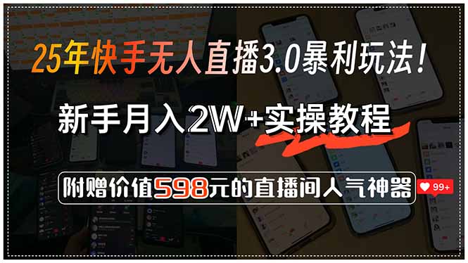 25年快手无人直播3.0暴利玩法！，新手月入2W+实操教程，附赠价值598元…-冒泡网