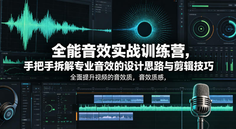 全能音效实战训练营，手把手拆解专业音效的设计思路与剪辑技巧，全面提升视频的音效质感-冒泡网