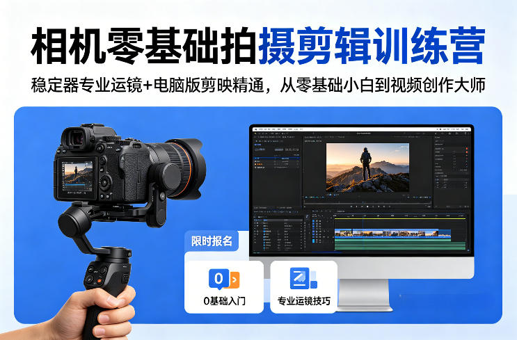 相机零基础拍摄剪辑训练营：稳定器专业运镜+电脑版剪映精通，从零基础小白到视频创作大师-冒泡网