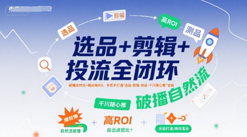 选品+剪辑+投流全闭环，破播自然流+撬动高ROI，手把手打通“选品-剪辑-测品-千川随心推”全链-冒泡网