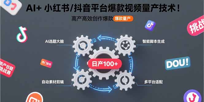 AI+小红书/抖音平台爆款视频量产技术：高产高效创作爆款视频！-冒泡网