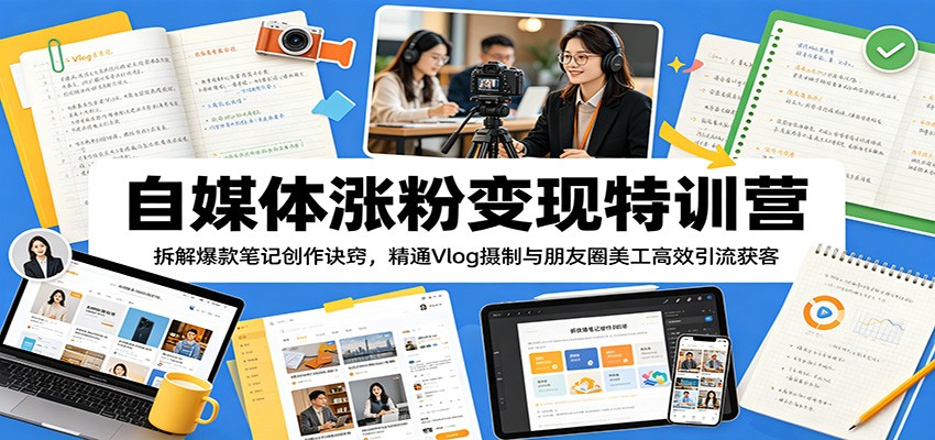 自媒体涨粉变现特训营：拆解爆款笔记创作诀窍，精通Vlog摄制与朋友圈美工高效引流获客-冒泡网