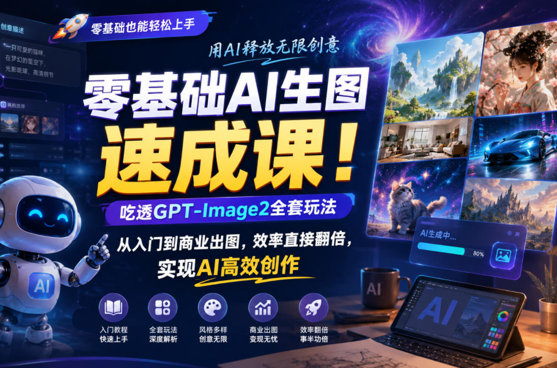 零基础AI生图速成课！吃透GPT-Image2全套玩法，从入门到商业出图，效率直接翻倍，实现AI高效创作-冒泡网