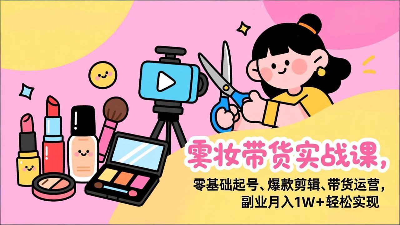 美妆带货实战课，零基础起号、爆款剪辑、带货运营，副业月入1W+轻松实现-冒泡网